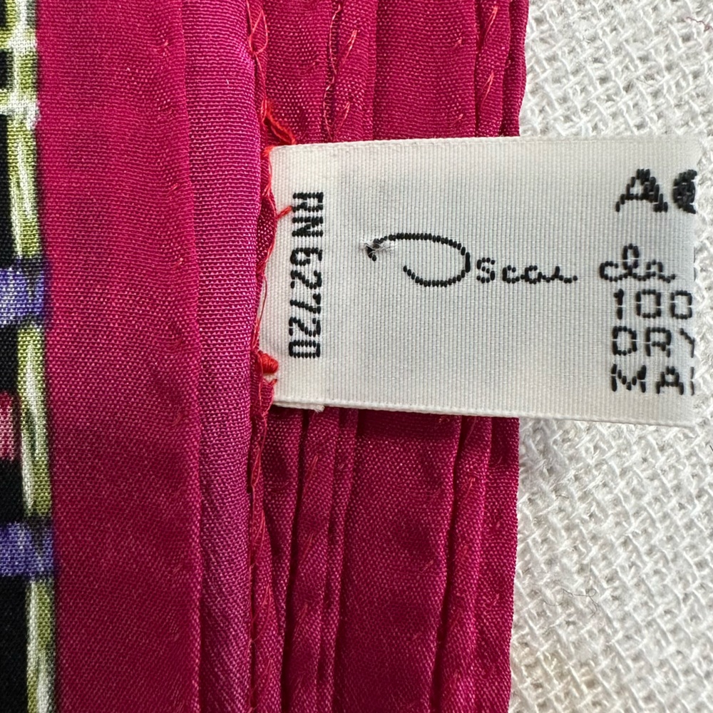 Oscar de la Renta Accessory Street Vintage Silk Oblong Scarf Floral Plaid - Picture 8 of 10